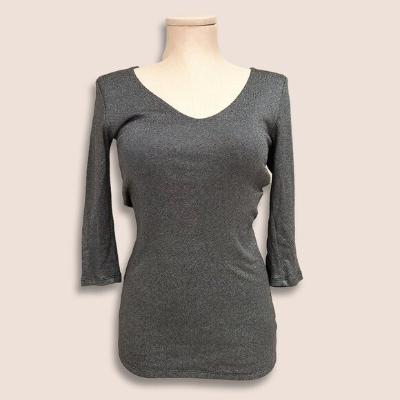 Michael Stars Grey Top V Neck Size OS 3/4 Sleeve Shimmer - Picture 1 of 6